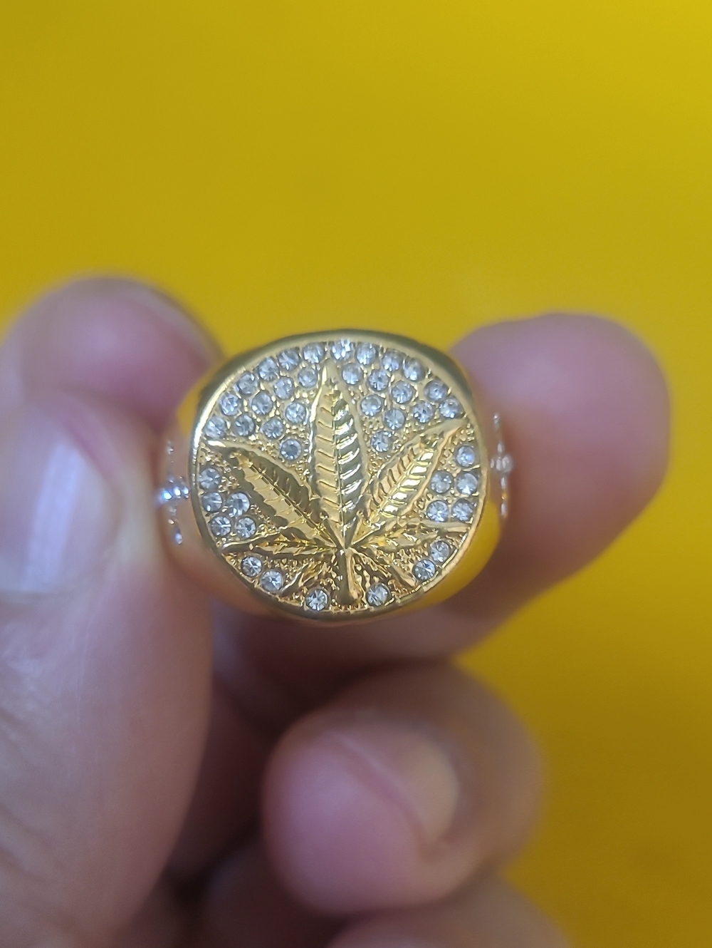 Crystal Pavé Leaf Signet Ring - Silver Tone